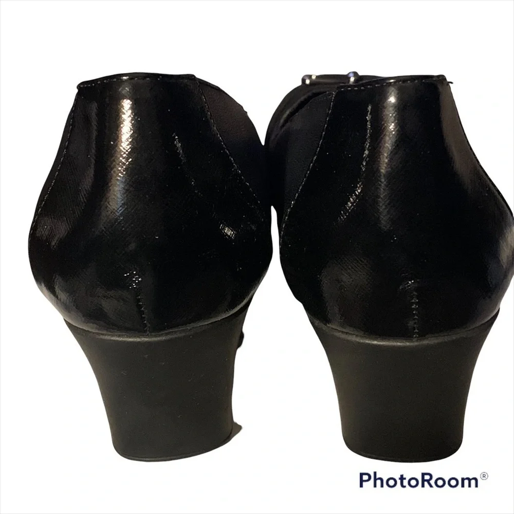 𝅺ABELLA Black Patent Fabric Rosel Wedge Shoes New in Box Size 9.5